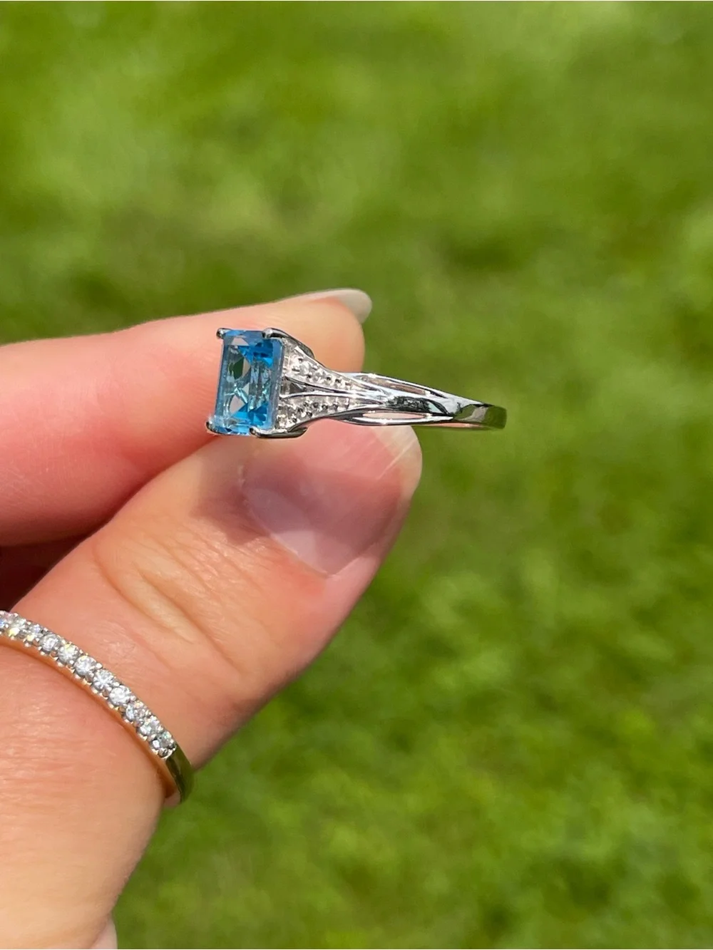 Swiss Blue Topaz and White Zircon Ring